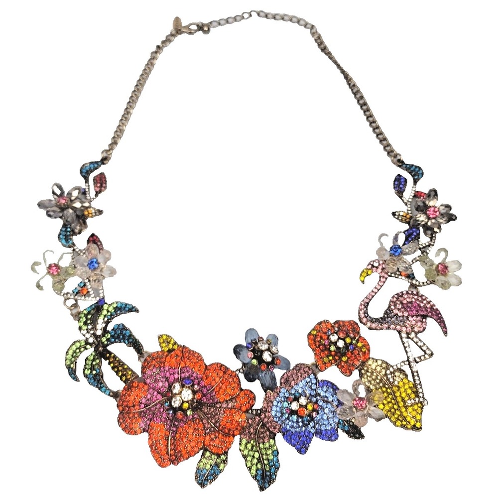 Tropical Necklace Beach Hawaiian Lei Flamingo Natasha Made w Swarovski crystals